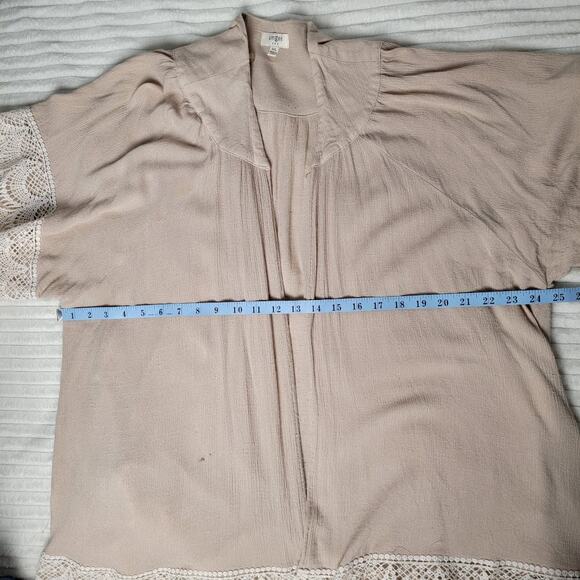 Umgee USA M/L Beige Boho‎ Fringe Kimono Cardigan Crochet Trim Open Front - Picture 4 of 8